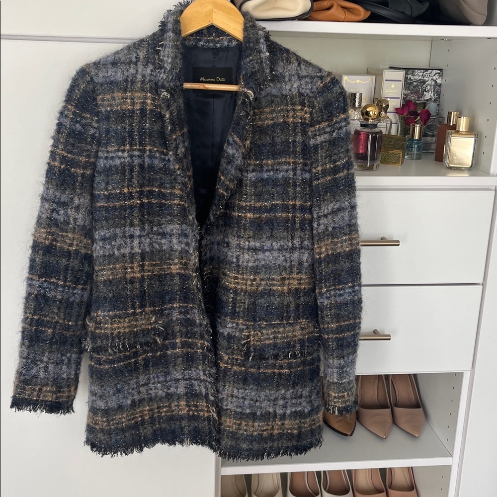 Massimo Dutti Blue and Brown Textured Jacket